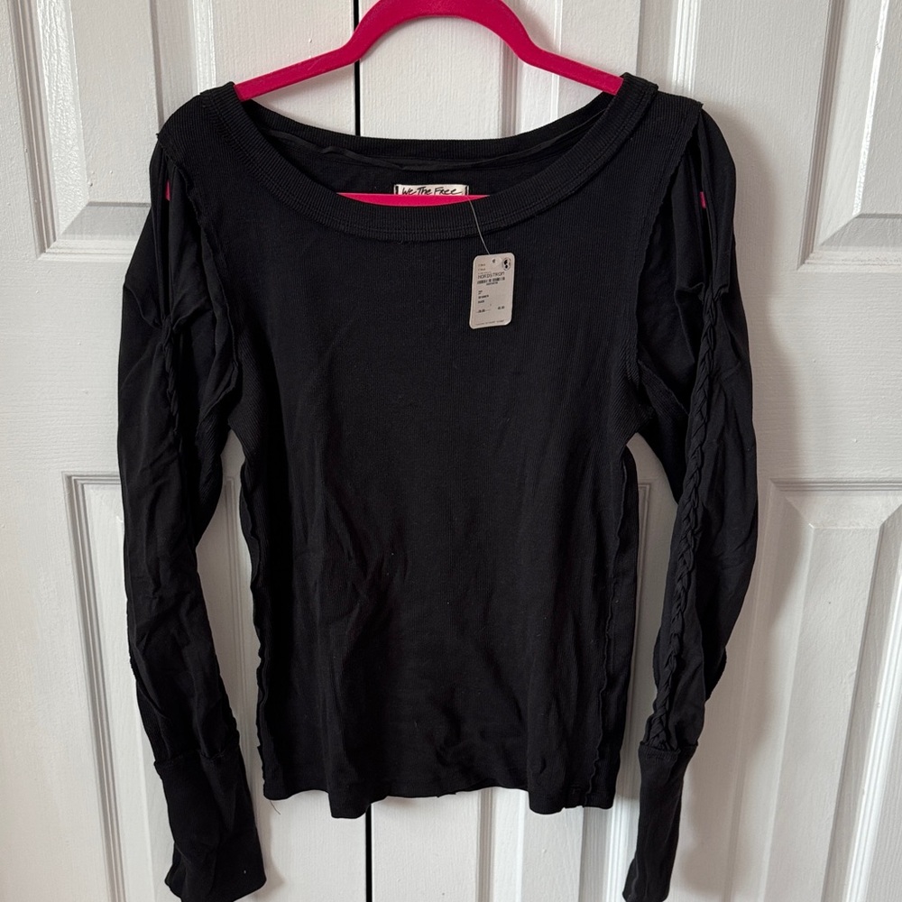 We The Free Black Long Sleeve Top with Braided Details